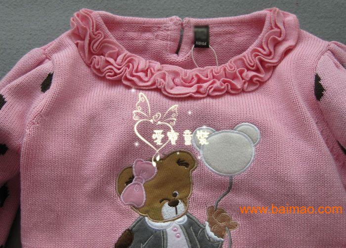 2012春款 韩国外贸儿童毛衣 刺绣 小熊女童毛衣