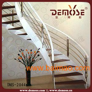 复式房屋家用弧形不锈钢拉丝栏杆双钢板楼梯,