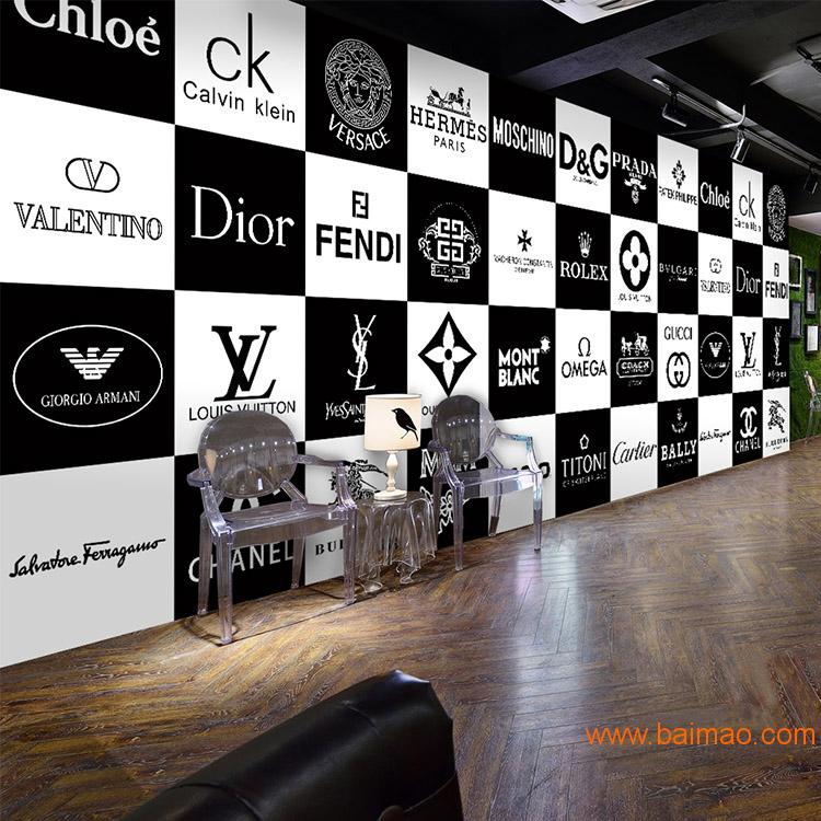 3D国际知名品牌logo大型壁画 精品服装店背景