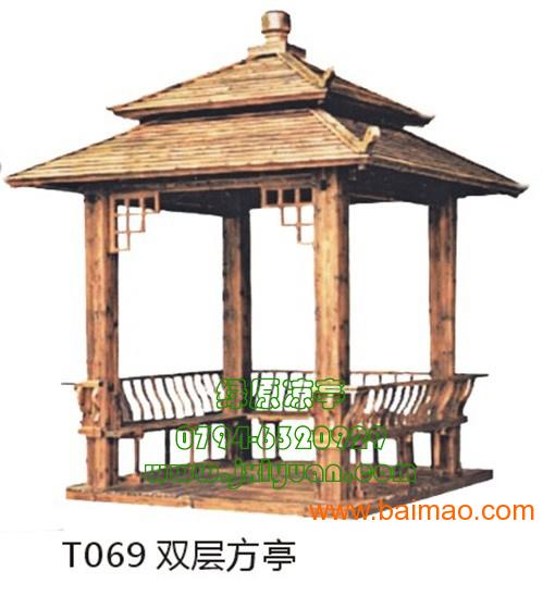 双层方亭,凉亭设计,杉木凉亭,木质凉亭