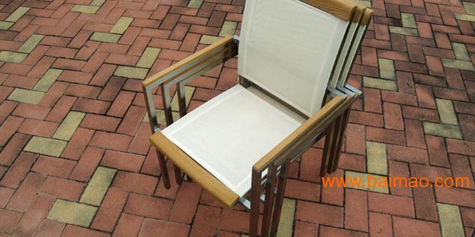 德国索纳尔户外家具雅静系列不锈钢玻璃伸缩台及网布椅