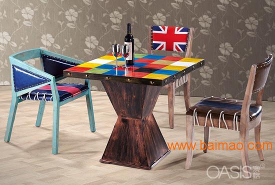 仿古咖啡厅桌椅 实木咖啡桌椅厂家 咖啡吧家具定制