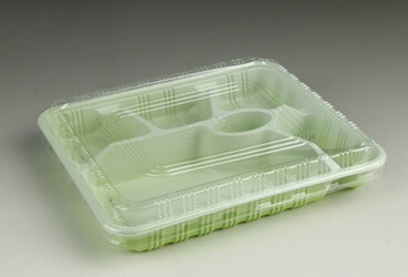 **五格绿色透明盖饭盒