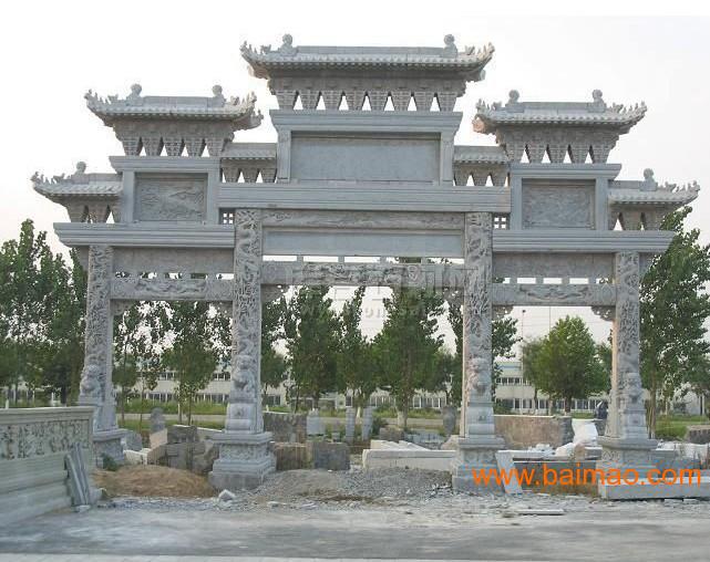 湖南石雕牌坊、华表、龙柱、亭子、栏板、走廊、墓碑