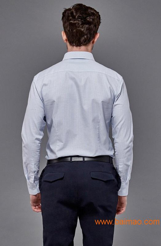 男士衬衫--浅蓝条牛津纺纯棉衬衫--拉雅网男装定制