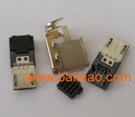 Micro USB公头5P铆压免焊接 刺破带铁壳