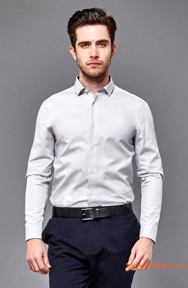 男装定制--灰白色牛津纺纯棉拼色衬衫--拉雅网衬衫
