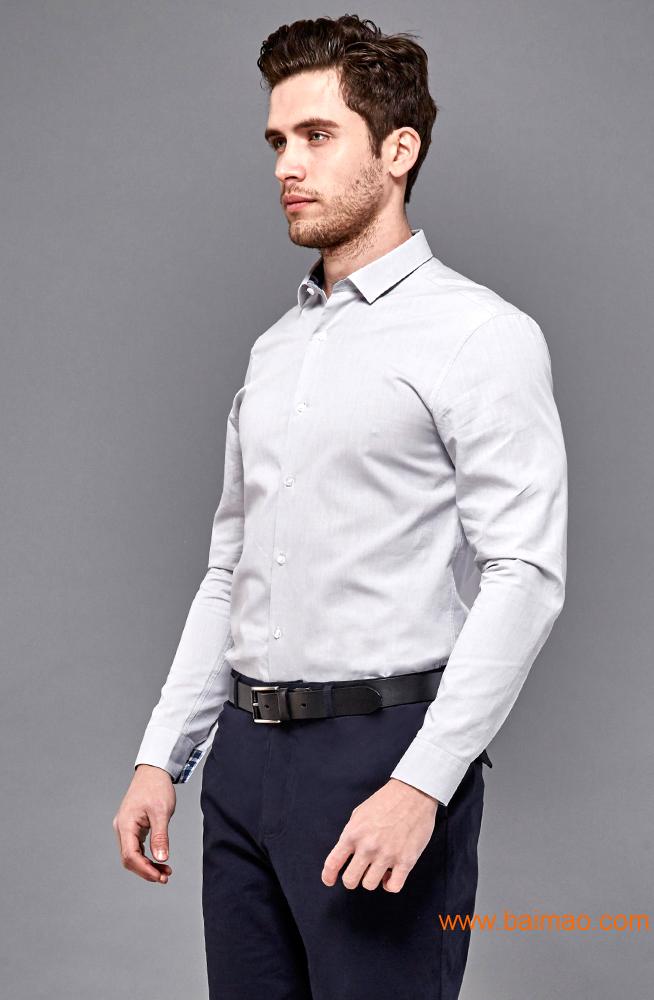男装定制--灰白色牛津纺纯棉拼色衬衫--拉雅网衬衫
