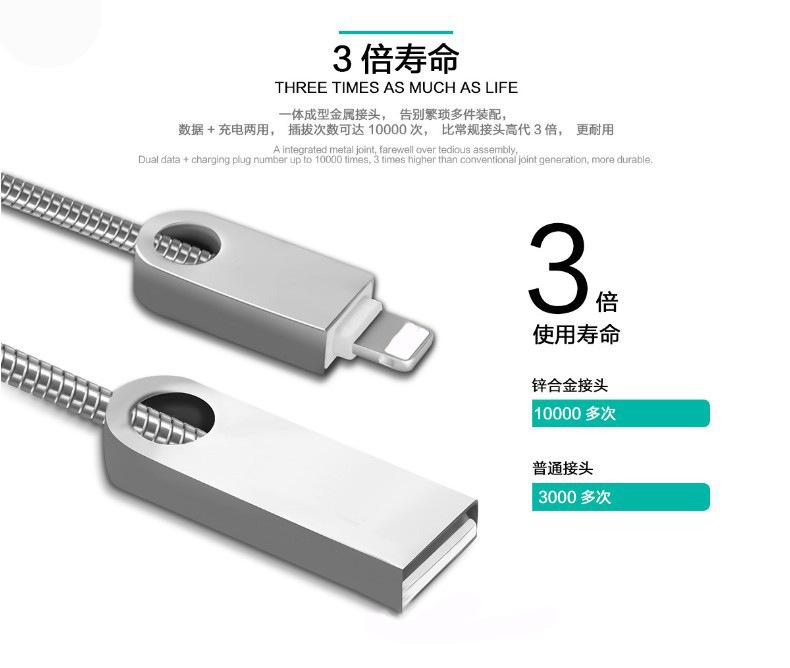 厂家直销锌合金数据线 USB连接线苹果手机数据线