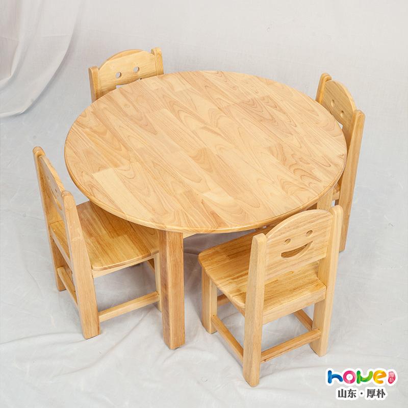 橡木幼儿园桌椅 幼儿园圆桌