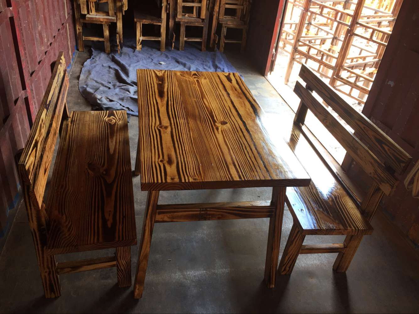 炭烧家具火烧桌椅古香古色茶楼台凳仿古农庄户外桌椅水