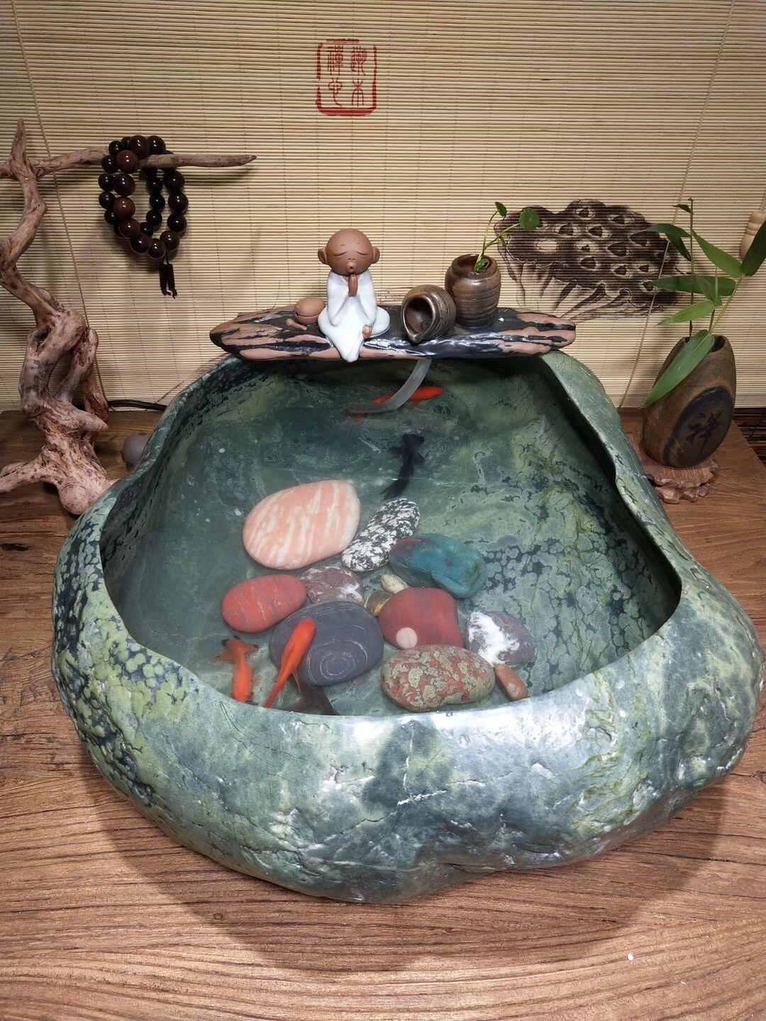 石之花创意工作室供冰碛岩石头茶具餐具花盆烟灰缸鱼盆