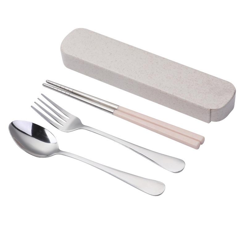 小麦秸杆餐具不锈钢三件套学生便携式筷子勺子叉组合户