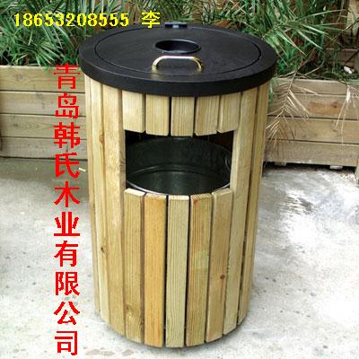 青岛防腐木扶手栅栏，垃圾桶制作安装