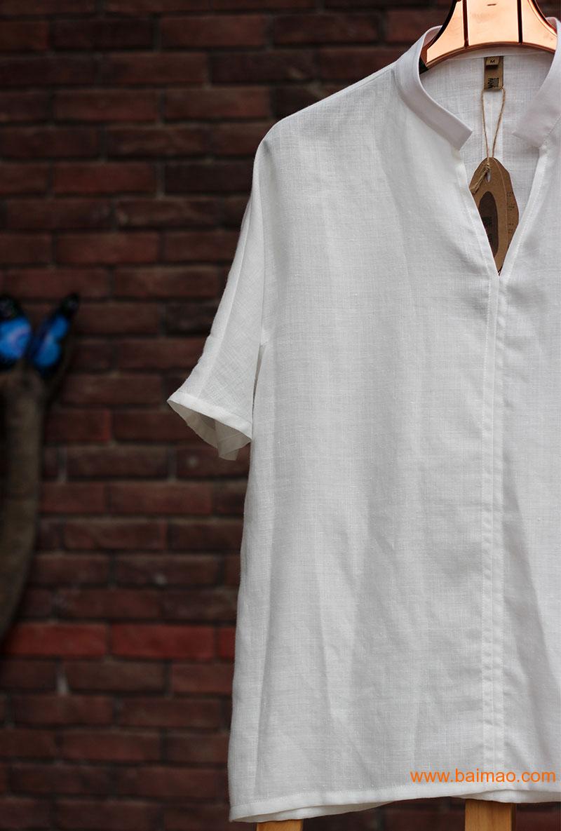 中式棉麻男装立领短袖改良唐装衬衫禅服茶服