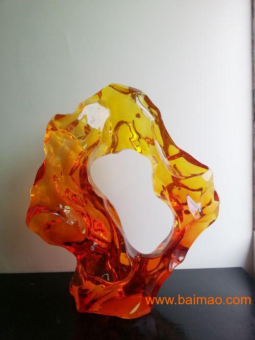 透明黄晶狗，抽象雕塑摆件，透明太湖石雕塑