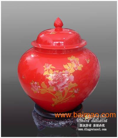 景德镇陶瓷厂家**生产中国红陶瓷花瓶工艺品 陶瓷摆