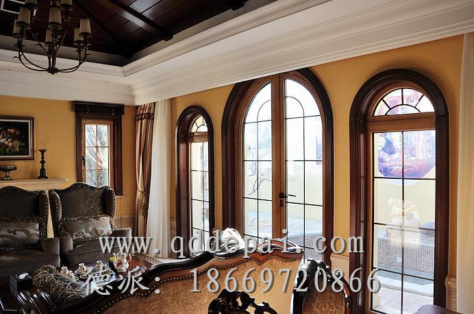 青岛铝包木门窗安装，木铝复合门窗销售，欧式实木门窗