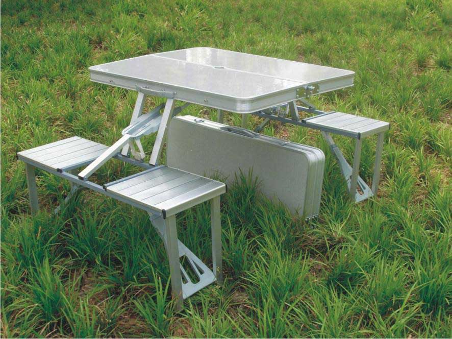 户外休闲折叠桌椅 铝合金连体折叠桌椅 济南折叠桌椅