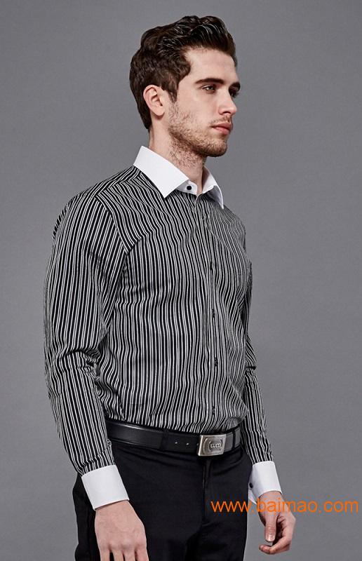 男士衬衫--黑白条纹提花纯棉衬衫-男装定制