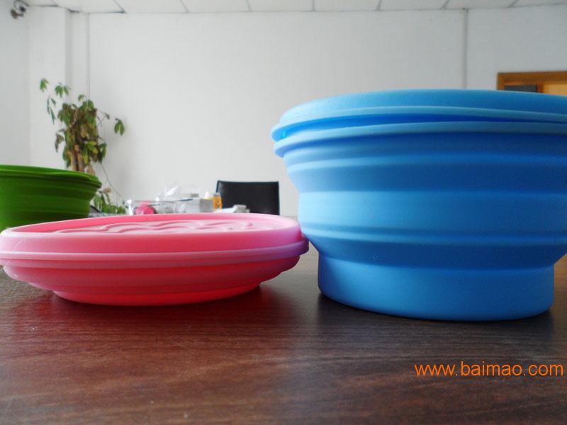 一体硅胶折叠碗 易携式硅胶碗 硅胶折叠碗价格