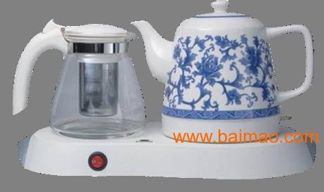 西安电热壶，青花瓷电热水壶，青花瓷缠枝莲纹茶具组合