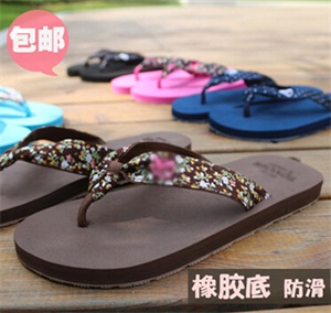 韩版夏季时尚休闲布带平底人字拖防滑橡胶沙滩鞋夹脚凉