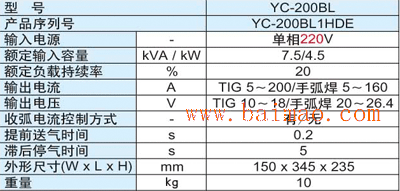 唐山松下TIG氩弧焊机YC-200BL2