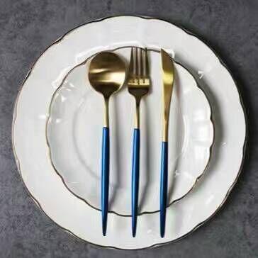 304餐具套装刀叉勺 葡萄牙尖尾蓝柄 蓝柄金不锈钢
