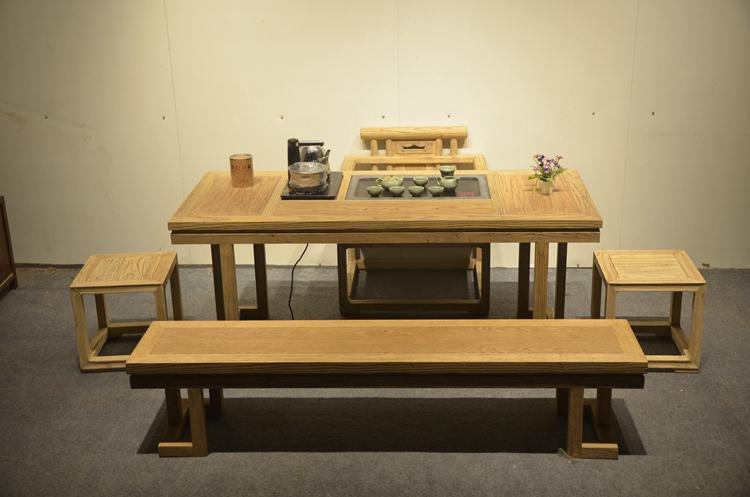厂家直销老榆木茶桌椅组合实木功夫茶几流水装饰茶台