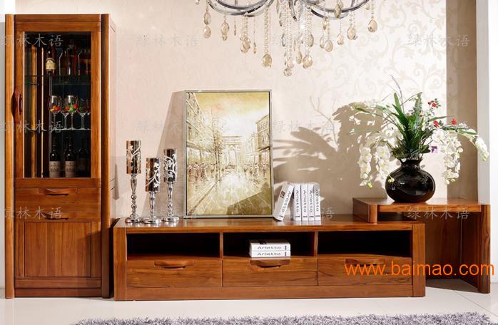 现代中式客厅电视柜组合柚木电视背景墙柜**实木家具