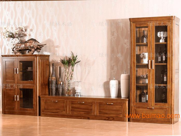 现代中式客厅电视柜组合柚木电视背景墙柜**实木家具