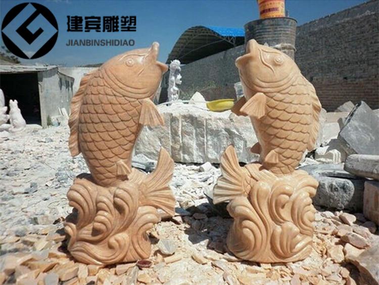 大理石喷水石雕鱼 石材鱼 雕刻鱼制作厂家