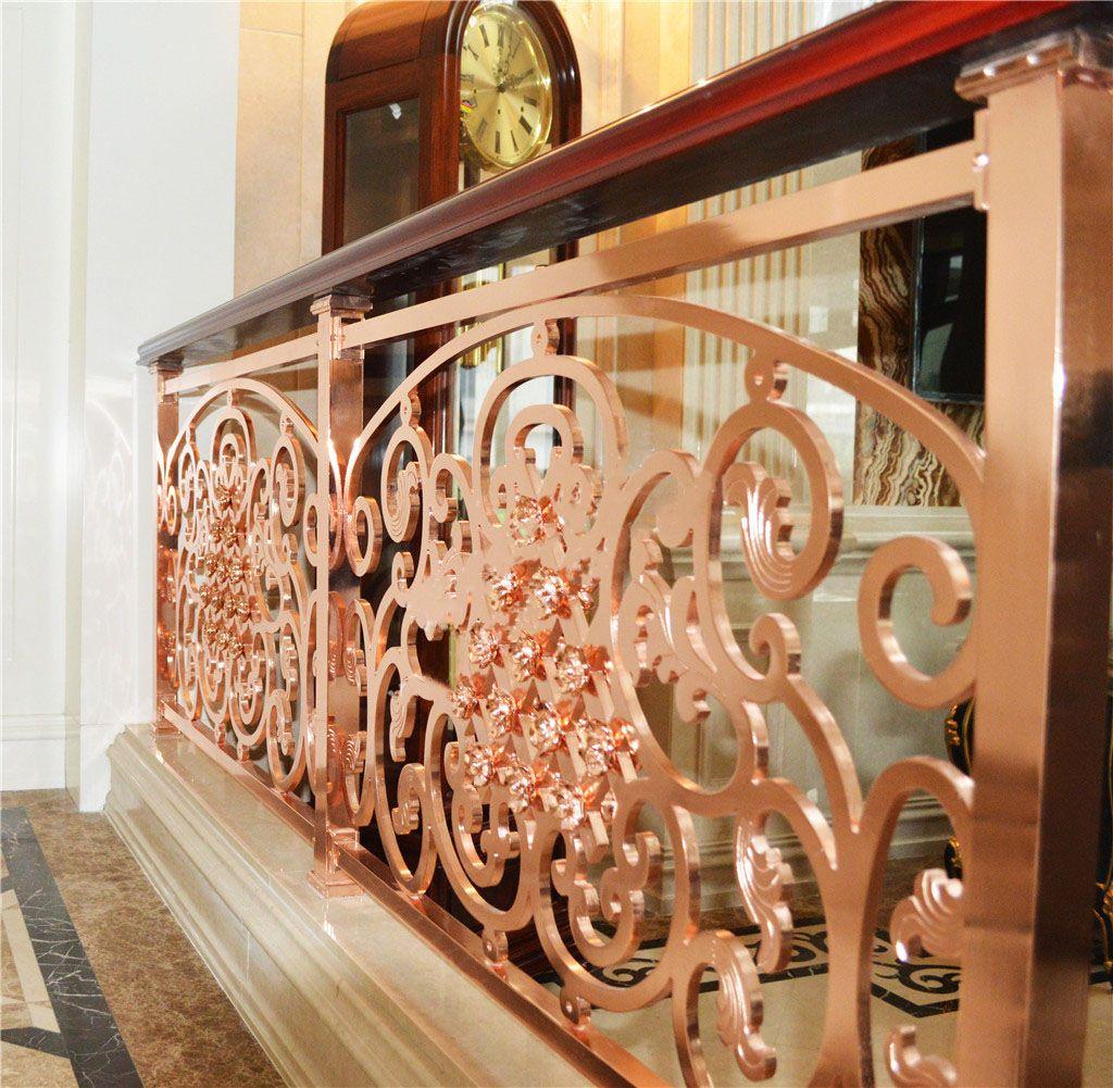 新款铜铝欧式楼梯扶手 别墅24K金雕花楼梯护栏