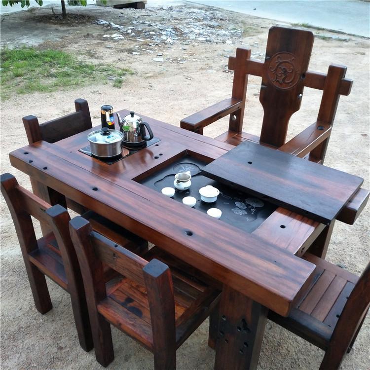 直销1.8米船木茶桌椅组合实木家具老船木茶台茶几