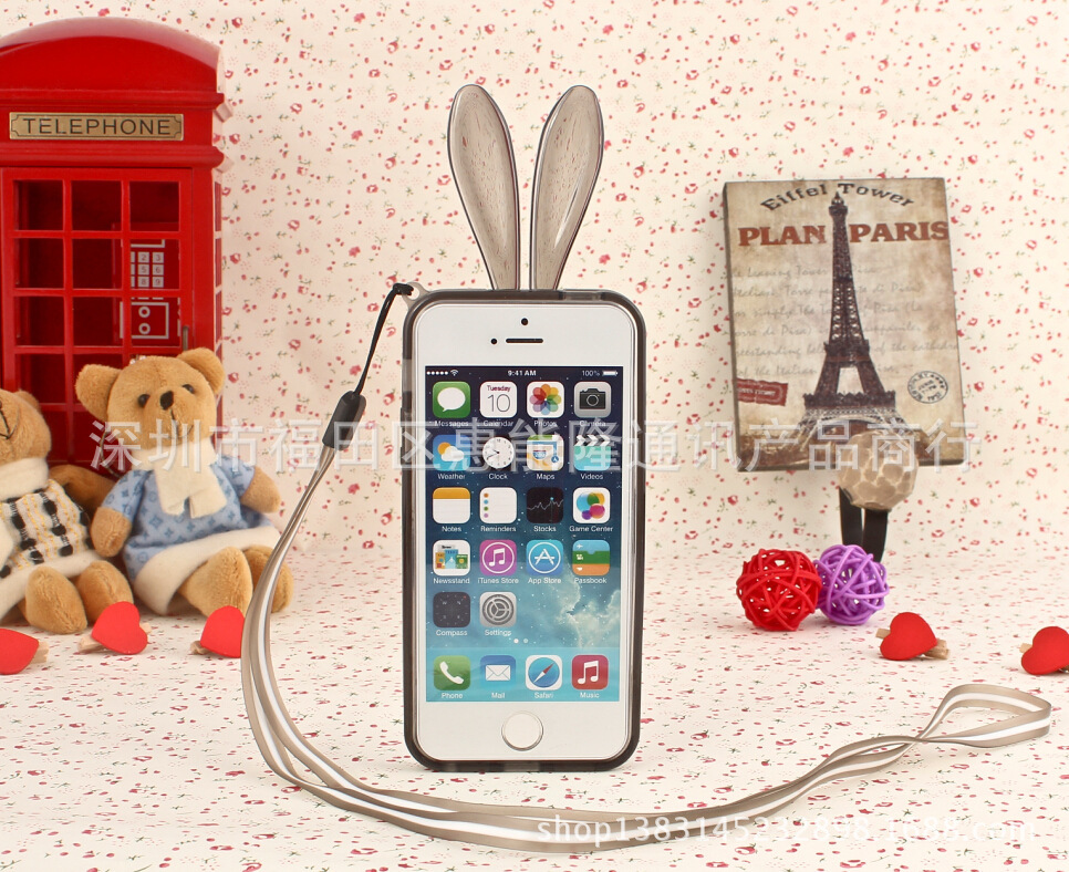 苹果iPhone6保护套TPU水晶兔挂绳边框手机壳