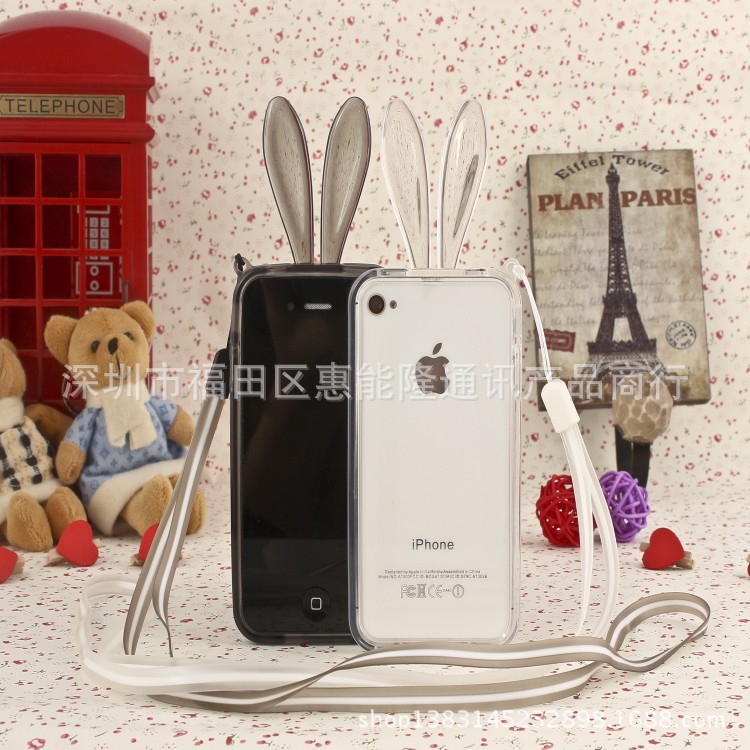 苹果iPhone6保护套TPU水晶兔挂绳边框手机壳
