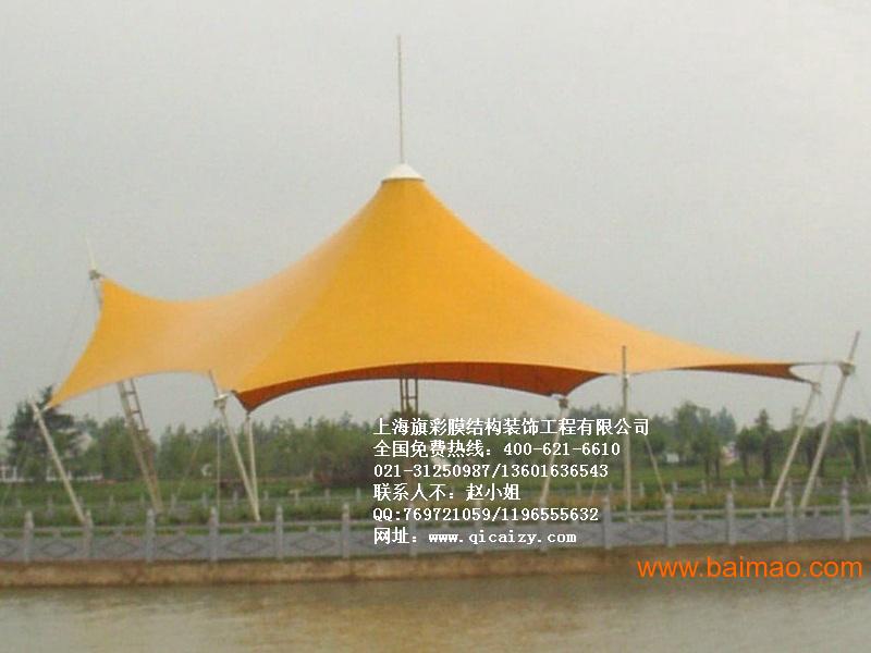 上海旗彩承包各种张拉膜结构景观棚 三色张拉景观蓬