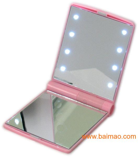 时尚LED化妆镜 便携带灯化妆镜 手持方形 折叠发
