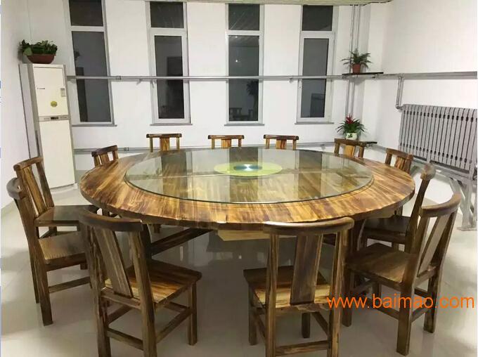 实木碳化圆桌 仿古餐桌椅 饭店餐馆火锅实木组合桌椅