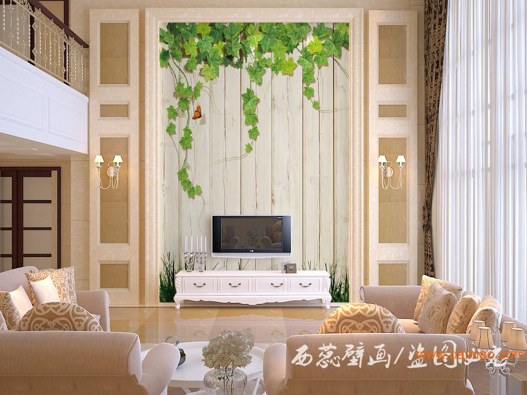 3D花藤壁画 简约时尚木纹墙纸 客厅卧室背景墙纸