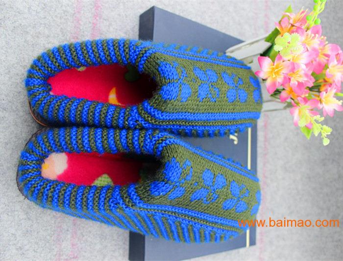 冬季双层保暖毛线拖鞋批发室内保暖拖鞋批发市场