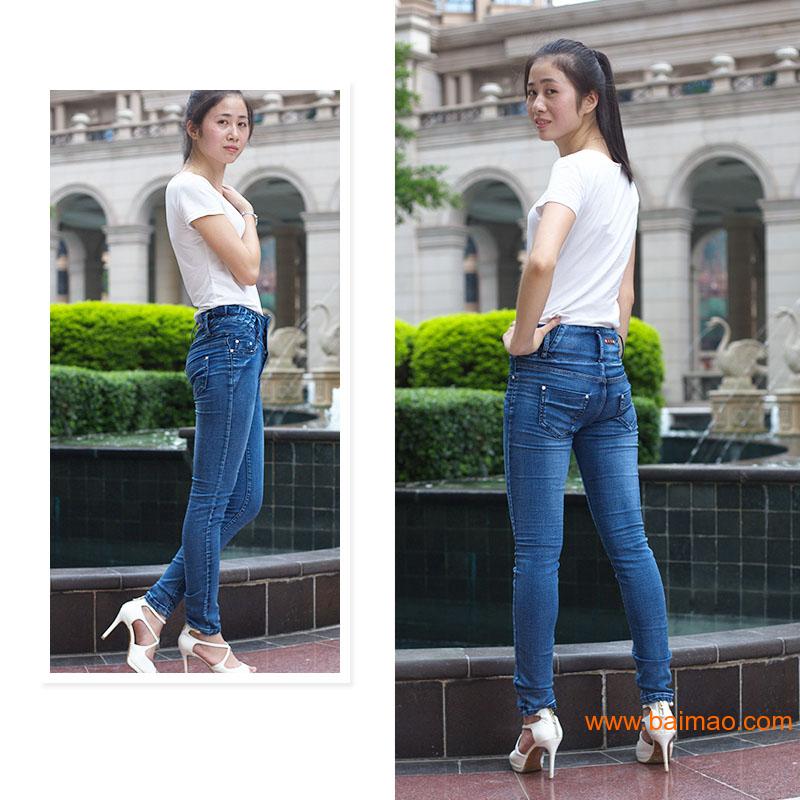 2015秋季新款韩版高腰牛仔裤女弹力修身显瘦