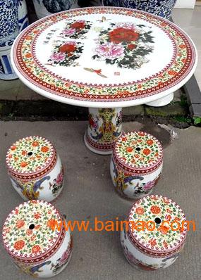 供应景德镇青花瓷桌凳 户外桌凳 陶瓷凉凳