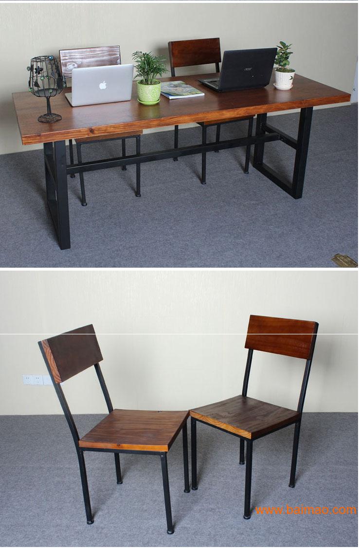 铁艺实木餐桌椅组合  铁艺实木电脑桌办公桌椅