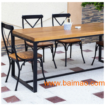 复古铁艺餐桌书桌 美式乡村实木家具饭桌
